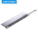 Vention Multi-function USB-C to DP/HDMI/VGA/USB-C Gen 1/USB 3.0x2/USB 2.0/RJ45/SD/TF/TRRS 3.5mm/PD Docking Station 0.25m Gray Metal Type