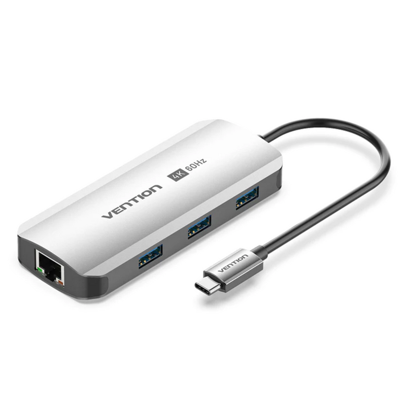 Vention USB-C to HDMI/USB 3.0 x3/RJ45/PD Docking Station 0.15M Gray Al