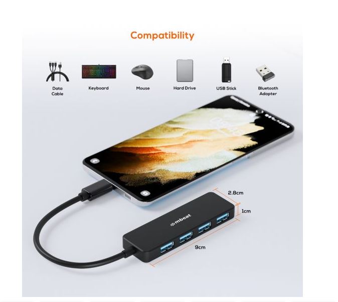 mbeat 4-Port USB Hub with USB-C DC Port