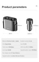 Baseus High Efficiency One to Two Cigarette Lighter(dual-cigarette lighter 80W +dual USB 3.1A)Black