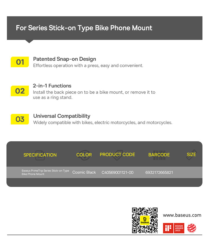 Baseus PrimeTrip Series Stick-on Type Bike Phone Mount Cosmic Black