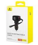 Baseus Enjoyment Pro Car Charger Retractable USB C & iPhone Cable 60W Cluster Black