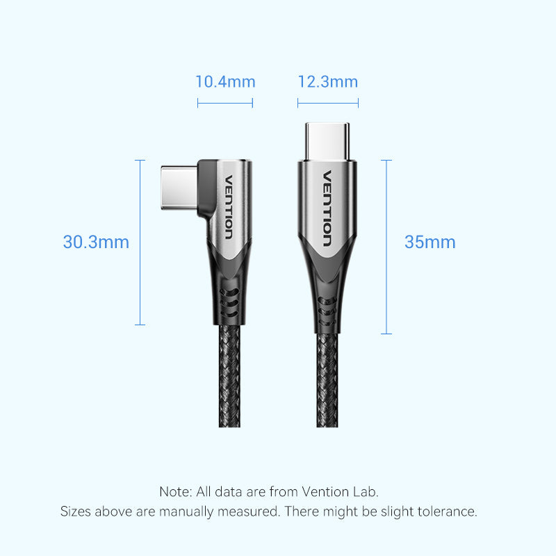 Vention USB 2.0 Type-C Male to Type-C Male Right Angle 3A Cable 2M Gray Aluminum Alloy Type
