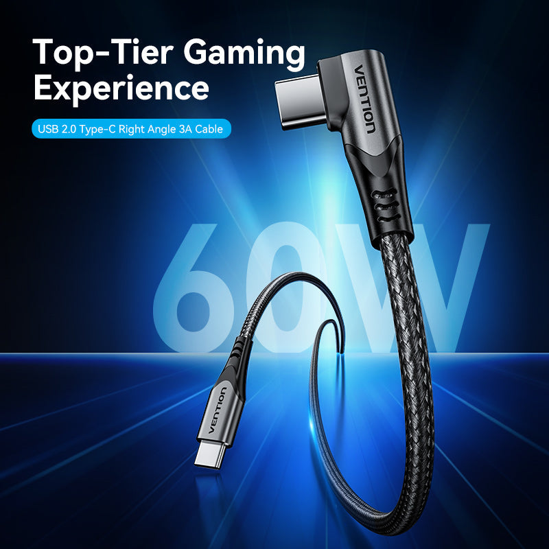 Vention USB 2.0 Type-C Male to Type-C Male Right Angle 3A Cable 2M Gray Aluminum Alloy Type
