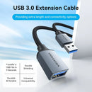 Vention Cotton Braided USB 3.0 Type A Male to Female Extension Cable 2M Gray Aluminum Alloy Type