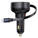 Baseus Enjoyment Pro Car Charger Retractable USB C & iPhone Cable 60W Cluster Black