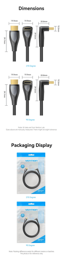 Vention HDMI-A Male to Male 4K HD Right Angle Cable 90 Degree 2M Black