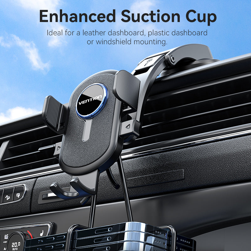 Vention One Touch Clamping Car Phone Mount with Suction Cup Black Square Type