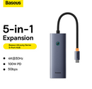 Baseus UltraJoy Series 5-Port HUB AIR Space Greyï¼ˆType-C to HDMI4K@60Hz*1+USB3.0*2+PD*1+RJ45*1ï¼‰
