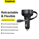 Baseus Enjoyment Pro Car Charger Retractable USB C & iPhone Cable 60W Cluster Black