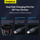 Baseus Enjoyment Pro Car Charger Retractable USB C & iPhone Cable 60W Cluster Black