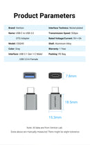 Vention USB-C Male to USB 3.0 Female OTG Adapter Gray Aluminum Alloy Type