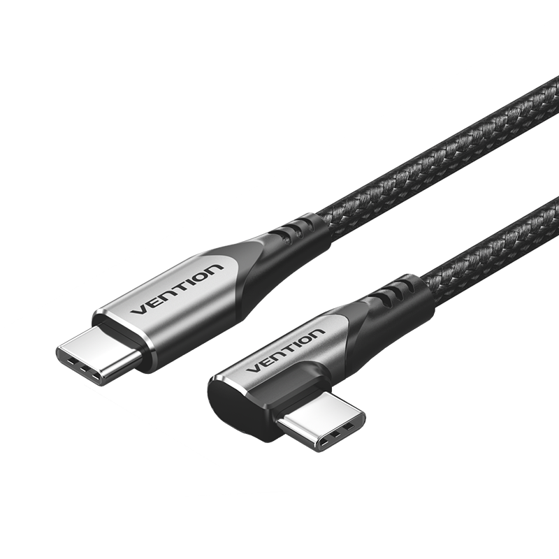 Vention USB 2.0 Type-C Male to Type-C Male Right Angle 3A Cable 2M Gray Aluminum Alloy Type