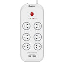 Huntkey SAC607 6 Outlet Surge Protected Powerboard with Two powered USB ports (2.4 AMP Combined)