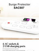 Huntkey SAC607 6 Outlet Surge Protected Powerboard with Two powered USB ports (2.4 AMP Combined)