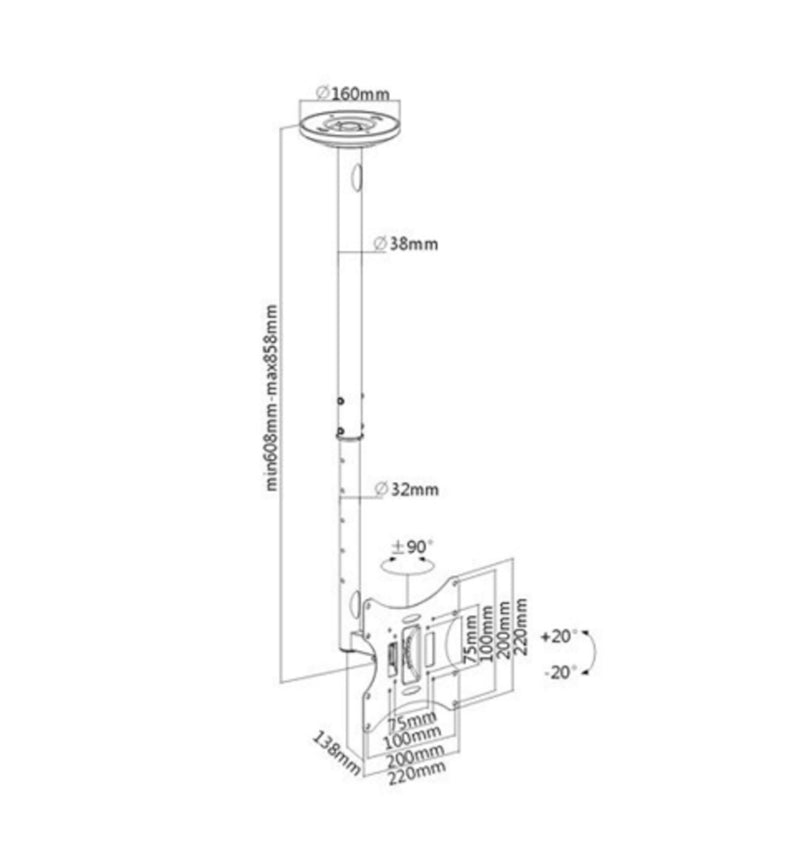 Bracom LCD Ceiling Bracket Vesa 50/75/100/200m up to 37"