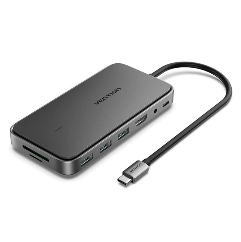 Vention USB-C to HDMI/USB 3.1 Gen 2-Ax2/USB 2.0/M.2 NGFF/SD/TF/PD/DC 3.5mm SSD Enclosure Docking Station 0.15M Gray Aluminum Alloy Type