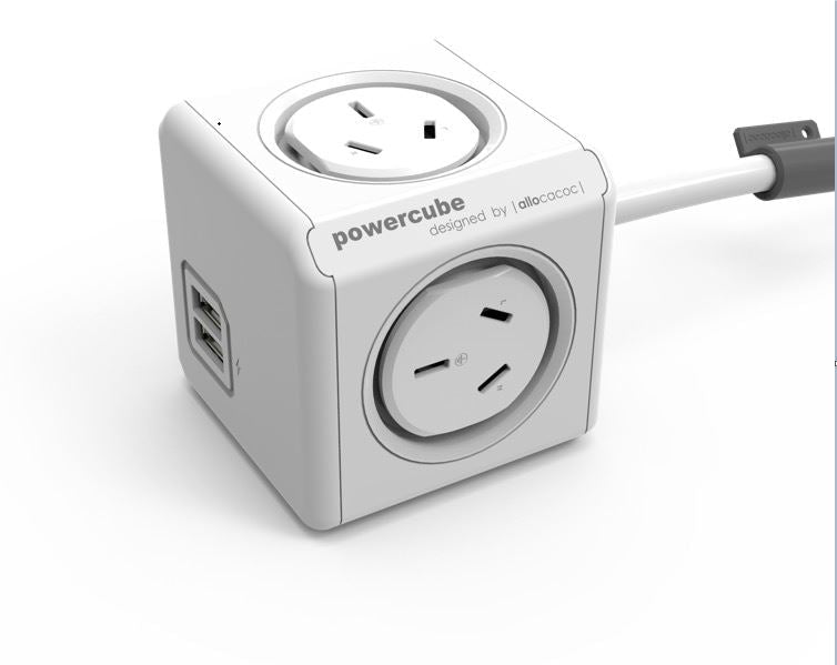 Allocacoc POWERCUBE Extended 4 Outlets with 2 x USB, 1.5m White