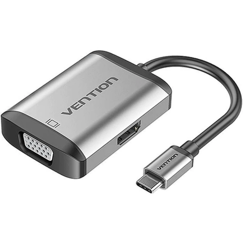 Vention Type-C to HDMI/VGA/USB3.0/PD Converter 0.15M Gray Metal Type