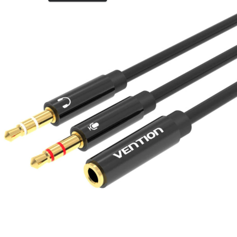 Vention 2 x 3.5mm Male to 4 Pole 3.5mm Female Audio Cable 0.3M Black ABS Type Splitter