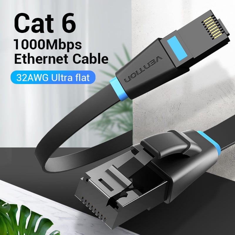 Vention Flat Cat.6 UTP Patch Cable 15M Black