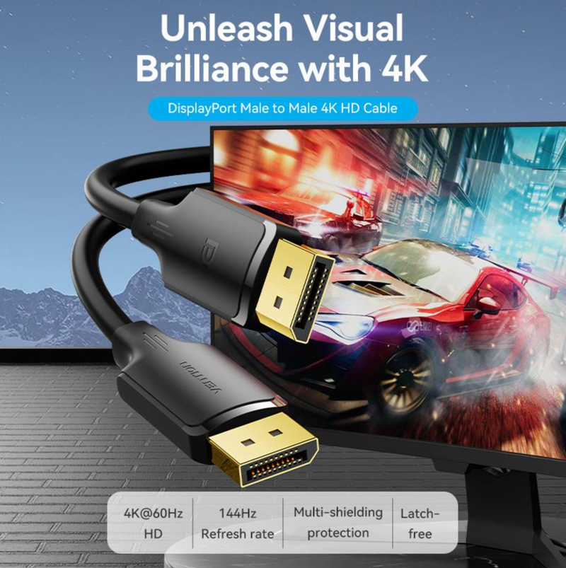 Vention DisplayPort Male to Male 4K HD Cable 5M Black