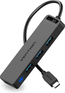 Vention Type-C to 4-Port USB 3.0 Hub with Power Supply Black 0.15M ABS Type