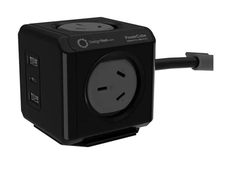 ALLOCACOC POWERCUBE Extended 4 Outlets, 2 USB-A, 1 USB-C, Surge protect 1.5M - Black