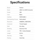 Vention Cotton Braided USB-C to HDMI 4K Converter 0.25M Black Zinc Alloy Type