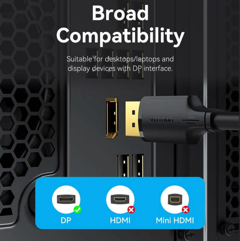 Vention DisplayPort Male to Male 4K HD Cable 5M Black