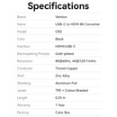 Vention Cotton Braided USB-C to HDMI 8K Converter 0.25M Black Zinc Alloy Type