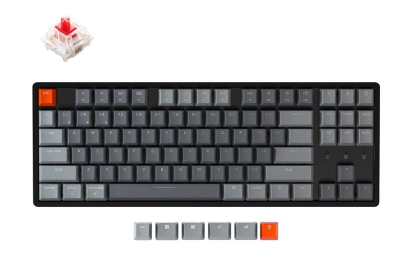 Keychron K8-C1, 80% TKL Layout 87 Keys, Red Switch, RGB, Aluminium Frame, Gateron G Pro, Mechanical Wireless Keyboard
