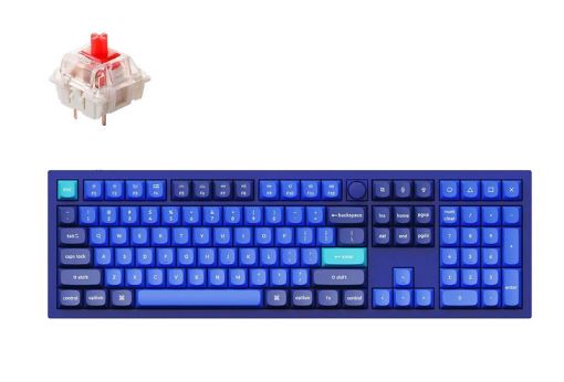 Keychron Q6-O1, 100% Full Size Layout 104 Keys, Red Switch, RGB, Blue Frame, Hot-Swap, QMK, Gateron G Pro, Mechanical Wired Keyboard, With Knob