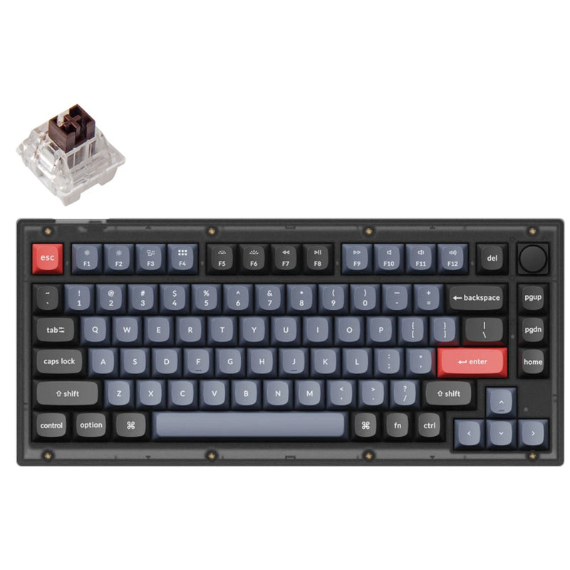 Keychron V1-C3, 75% Layout 84 Keys, Brown Switch, RGB, Frosted Black Frame, Hot-Swap, QMK, Keychron K Pro, Mechanical Wired Keyboard, With Knob