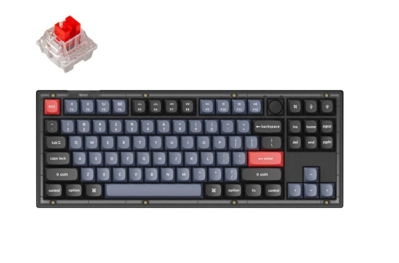 Keychron V3-C1, 80% TKL Layout 87 Keys, Red Switch, RGB, Frosted Black Frame, Hot-Swap, QMK, Keychron K Pro, Mechanical Wired Keyboard, With Knob