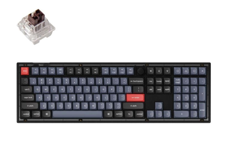 Keychron V6-C3, 100% Layout 104 Keys, Brown Switch, RGB, Frosted Black Frame, Hot-Swap, QMK, Keychron K Pro, Mechanical Wired Keyboard, With Knob