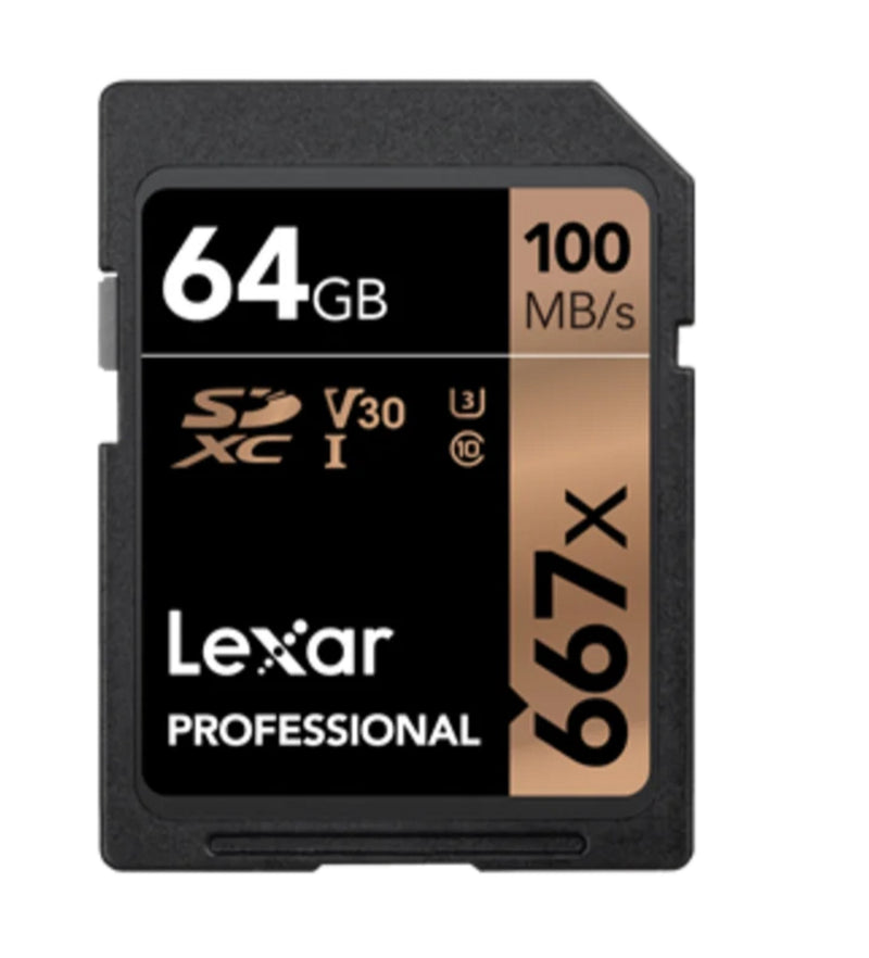 Lexar 64GB SDXC, Class 10, UHS-I  (U3), V30, up to 100MB/s read / 90MB/s write, 4k