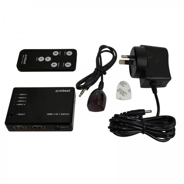mbeat 4 Port Powered HDMI Switch with Remote Control