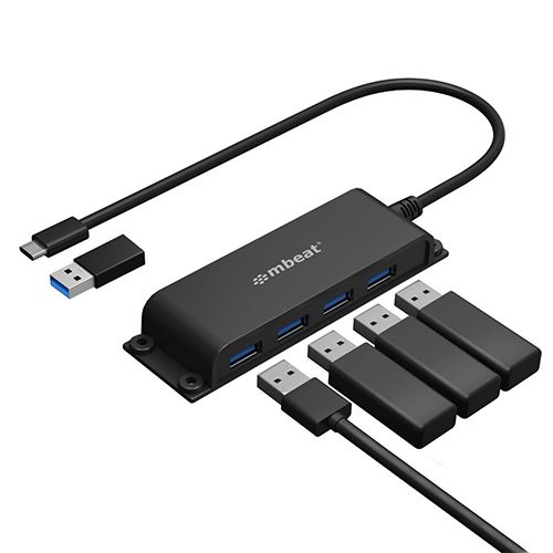 mbeat Mountable 4-Port USB-C Hub USB-A X4 with USB-C TO USB-A Adapter