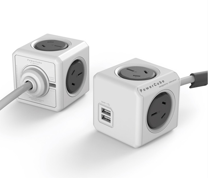 ALLOCACOC POWERCUBE Extended 4 Outlets with 2 USB 1.5m - GREY