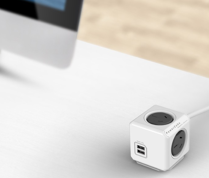 ALLOCACOC POWERCUBE Extended 4 Outlets with 2 USB 1.5m - GREY