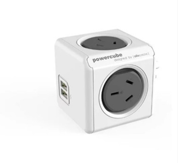 ALLOCACOC POWERCUBE 2 Outlets,  2 USB,   Grey