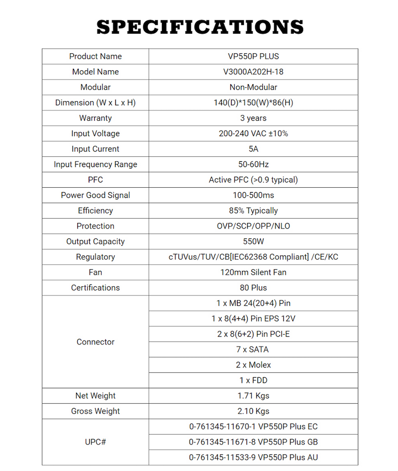 Antec VP550P Plus PSU