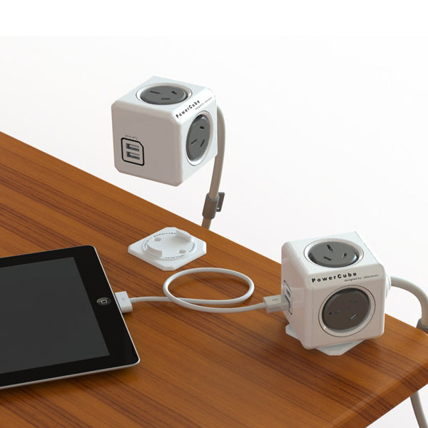 ALLOCACOC POWERCUBE Extended 4 Outlets with 2 USB, 3M - Grey