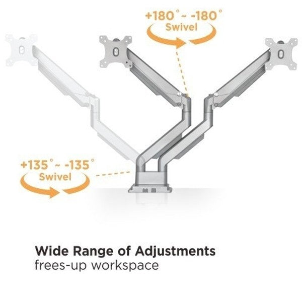 Bracom Gas Spring Dual Aluminum Monitor Arm for 17"-32"