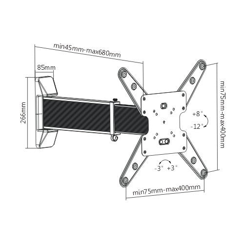 Bracom Aluminum Slim Sliding Full-Motion TV Wall Mount For most 23"-55" LED, LCD Flat Panel