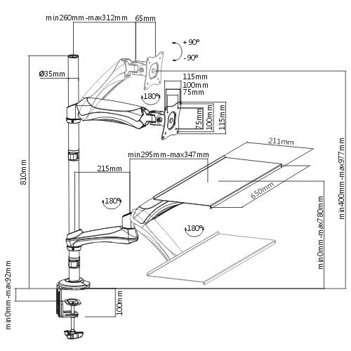 Bracom Single Monitor Sit-Stand Workstation. Fit for most 13"-27" LCD monitors and screens