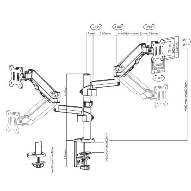 Bracom Gas Spring Dual Monitor Arm for 17"-32"