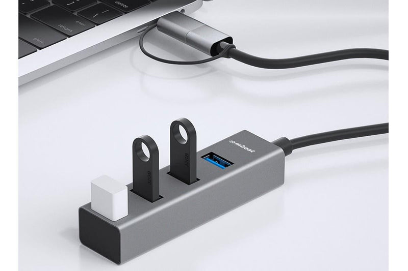 mbeat 4-Port USB3.0 Hub with USB-C Converter - Space Grey