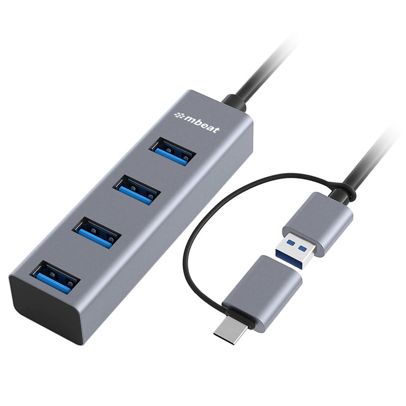 mbeat 4-Port USB3.0 Hub with USB-C Converter - Space Grey